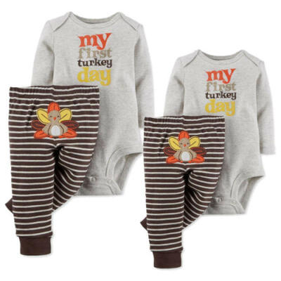 

Toddler Baby Boys Girl Turkey Tops T-shirtLong Pants Clothes Outfit Set 0-2T