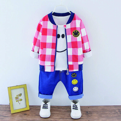 

Children Boys Three-piece Zipper Shirt Navy Blue Pants Sets Fashion Casual Long Sleeve Cotton Spring Autumn