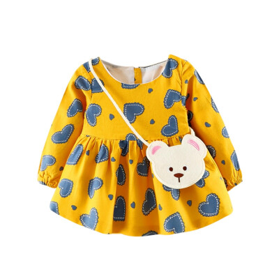 

Baby Girls Print Pattern Draped Long Sleeve Cute Dress New Kids Children Autumn Warm Soft Cotton Princess Party Clothing Dress