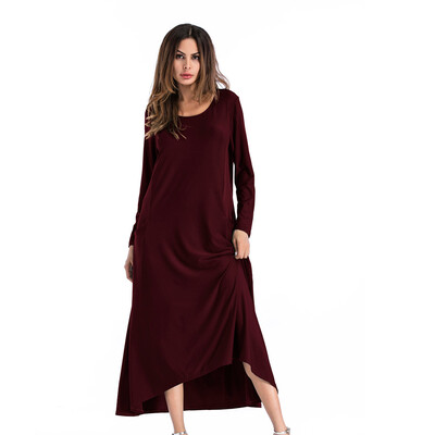 

Tailored Women Autumn O Neck Long Sleeve Solid Color Casual Party Loose Long Dress