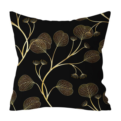 

〖Follure〗Gold Plant Printed Polyester Pillow Case Cover Sofa Cushion Cover Home Decor A