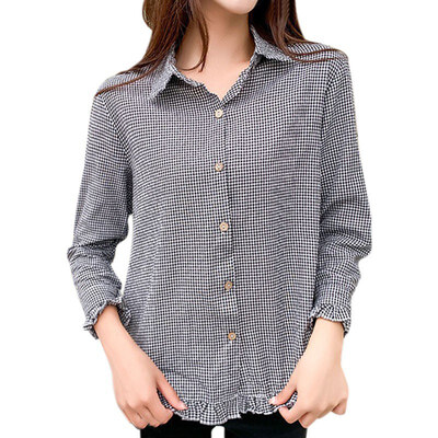 

Plus Size Blouse Women Long Sleeve Loose Blouse Shirts Blouse Plaid Print Loose Lapel Blouse Vintage Long Sleeve Casual Tops