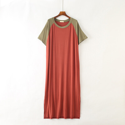 

Women Patchwork Nightdress Loose Short-sleeved Dress Modal Nightgowns Ladies Pajamas