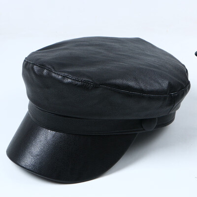 

Hat women berets pu leather autumn&winter Korean Japanese flat-topped navy hat breathable England retro octagonal hat net red