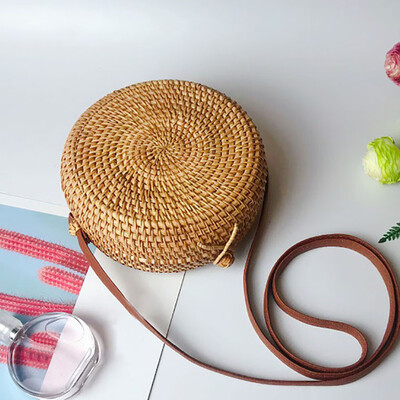 

Gobestart Circle Handwoven Bali Round Retro Rattan Straw Beach Bag Crossbody