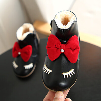 

Tailored Children Baby Girls Bowknot Cartoon Eyelash Sneaker Winter Warm Baby Shoes Boots