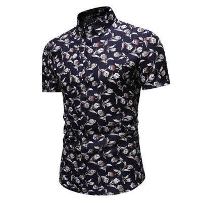 

Tailored Mens Comfy Printed Turn-Down Collar Slim Fit Short Sleeve Top Shirt Blouse