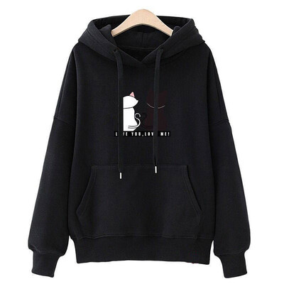 

New design hooded jacket women cat print autumn long-sleeved pullover womens fashion coat