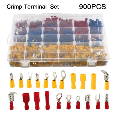 

900PCS Assorted Crimp Spade Terminal Insulated Electrical Wire Cable Connector Kit Set Male Female