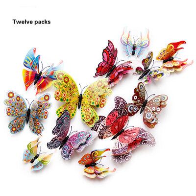

12pcs Multicolor Double Layer Butterfly 3D Wall Sticker Magnet PVC Butterflies Party Kids Bedroom Fridge Home Decoration