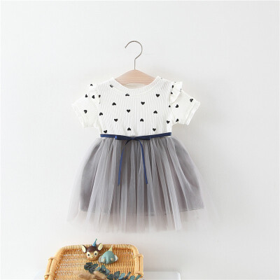 

Summer Baby Children Dresses Kids Girl Solid Color Love Print Short Sleeve Cotton Dress Infant Kid Princess Dress