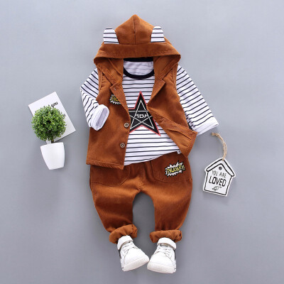 

3Pcs Toddler Baby boy Clothes Baby Boy Cute Striped Print t-shirt Pants Three-piece Suit Girls Autumn Long Shirt Trousers Vest