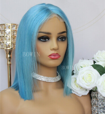 

BOWIN Lace Front Human Hair Short Bob Wigs Blue Color 150 Density Combodian Hair Lace Wigs