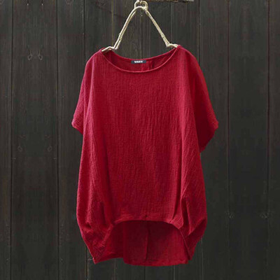 

Cotton Linen Womens Shirt Solid Casual Short Sleeve Basic Tee Shirt Summer O-Neck Womens Tops And Blouses plus size  feminina