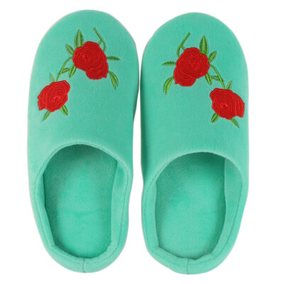 

1 pair two Rose Soft Bottom Cutton Home Slippers Hot Indoor Slippers Flat Non-Slip Shoes For House