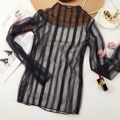 

Women Sexy Openwork Perspective Female Summer Dress Mesh Lace Blouse Slim Bottoming Shirt