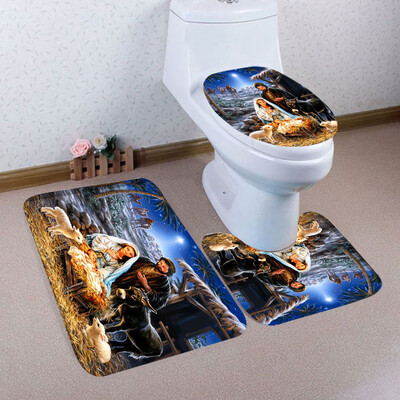 

Tailored 3PCS Christmas Bathroom Non-Slip Pedestal Rug Lid Toilet Cover Bath Mat Set