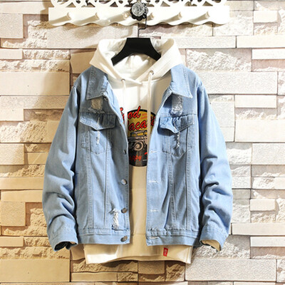 

Toponeto Mens New Fashion Autumn Winter Casual Hole Denim Jacket Long Sleeve Coats