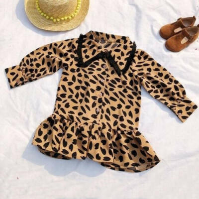 

UK Toddler Kids Baby Girls Leopard Princess Party Pageant Dress Autumn Clothes