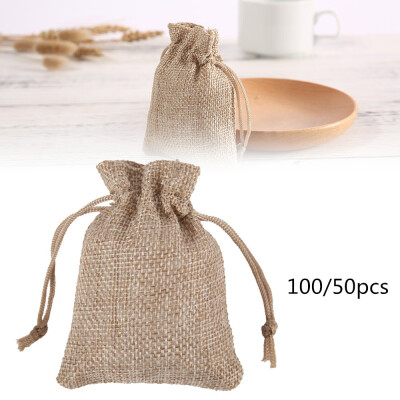 

50100PCS 7cm9cm Drawstring Beam Mouth Linen Bag Candy Gift Bag Wedding Party Pouch Package Bags