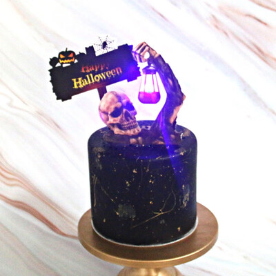 

Halloween Cake Topper With LED Light Decorative Sign Holiday Party Cake Decorating Supplies