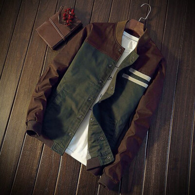 

Gobestart Men Winter Warm Jacket Button Overcoat Patchwork Outwear Slim Long Trench Coat