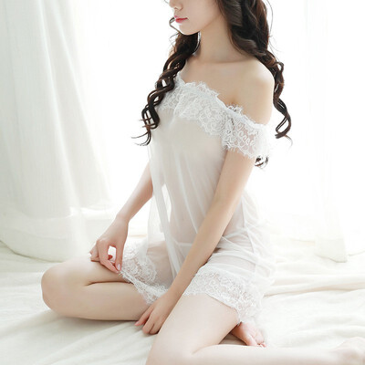 

Summer Women Nightgown Princess Slash Neck Sleeping Dress Women Perspective Sleepwear