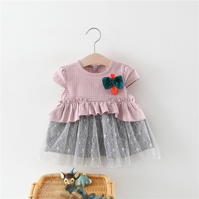 

Children Dresses Kids Girl Plaid Short Sleeve Dress Baby Girl Summer Cute Mesh Dresses