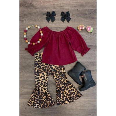 

US Kid Baby Girl Long Sleeve Tops T-shirtLeopard Flared Pants Outfit Clothes