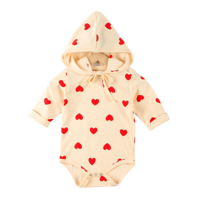 

Autumn Baby Girl Boy Set Cotton Infant Long Sleeve Heart Print JumpsuitHat Newborn Romper Set