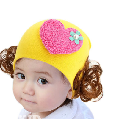 

New Cute Toddler Kids Baby Girl Cute Flower Wig Design Winter Warm Hat Cap Headwear