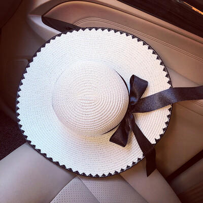 

Korean version summer small fresh big along the sewing straw hat leisure sunshade hat outing sunscreen Beach Hat tide girl