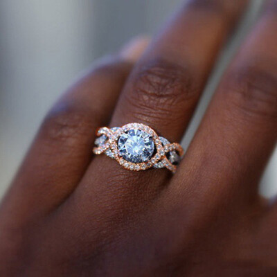 

Exquisite Ring Two Tone Rose Gold Round White Sapphire Accross Diamond Jewelry