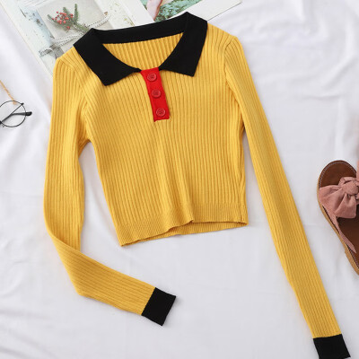 

Slim Bottom Knit Sweater Women Sweater New Autumn Winter Solid Color Slim Long-Sleeved Lapel Button Bottoming Knitwear