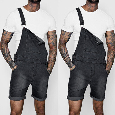 

Gobestart Mens Overall Casual Jumpsuit Jeans Wash Broken Pocket Trousers Suspender Pants