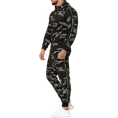 

Toponeto Men Autumn Camouflage Zipper Sweatshirt Top Pants Sets Sport Suit Tracksuit