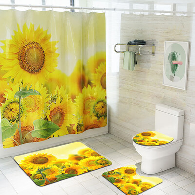 

Gobestart 4PCS Non Slip Toilet Polyester Cover Mat Set Bathroom Shower Curtain