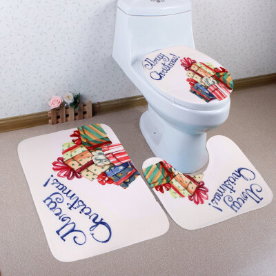 

〖Follure〗3PCS Christmas Bathroom Non-Slip Pedestal Rug Lid Toilet Cover Bath Mat Set