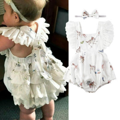 

Toddler Kid Baby Girls Ruffle Xmas Deer Romper Bodysuit Christmas Outfit Clothes