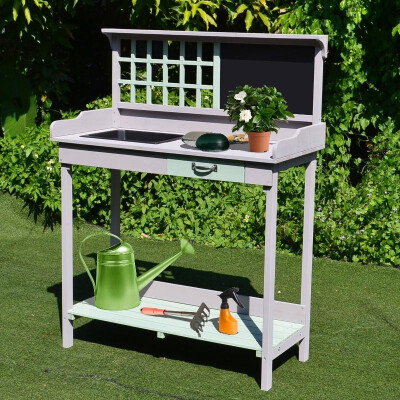 

Outdoor Rustic Wooden Potting Bench Garden Planting Table with Storage