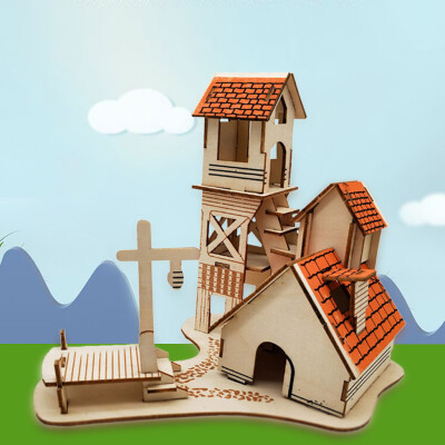 

Tailored Kids 3D wooden DIY Houses Jigsaw Children Castle Construction Pattern Puzzle Toy