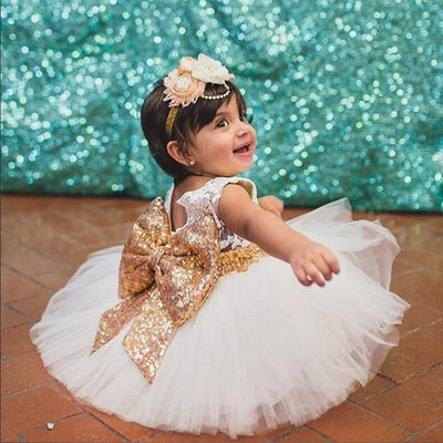 

Children Baby Girl Clothing Sequins Party Ball Gown Mini Dress Summer Kids Sleeveless Princess Bow Mesh Tutu Dresses