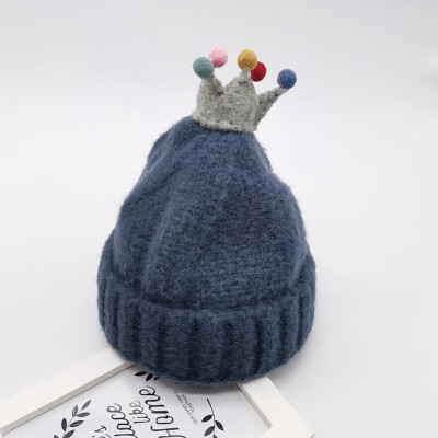 

Boys Girls Cute Autumn Winter Warm Kids Baby Crown Design Hats Wool Hemming Caps