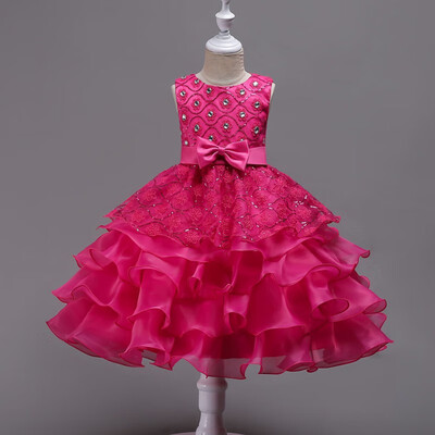 

Newest Dresses Girls Children Princess Girls Embroidery Beaded Sequined Gauze Dance Performances Sleeveless Big Bow Dress