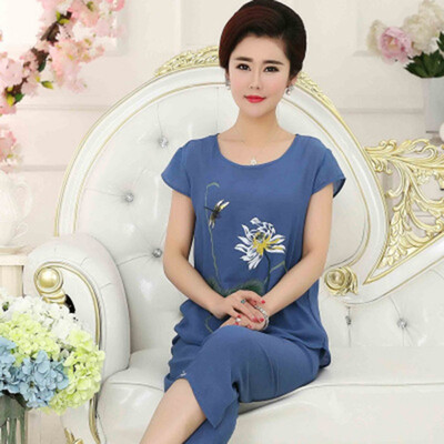 

Print Round Neck Short-sleeved Trousers Fashion Casual Wear Printed Home Service Suit Plus Size