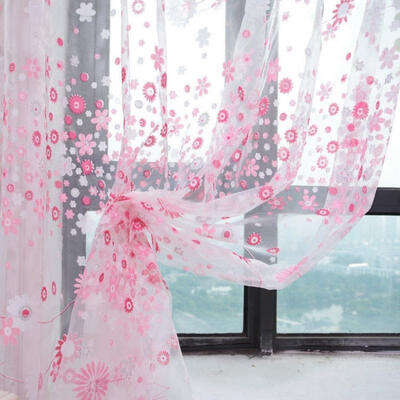 

1 Piece Flower Print Sheer Curtain Panel Window Room Divider