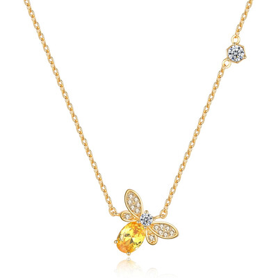 

Sweet Bee Pendant Micro Inlay Zircon Natural Crystal Necklace Copper Yellow Gold Color Fine Jewelry Gift