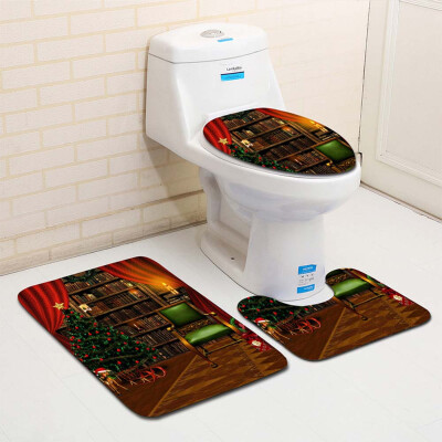 

〖Follure〗3PCS Fancy Santa Toilet Seat Cover&Rug Bathroom Set Christmas Decor