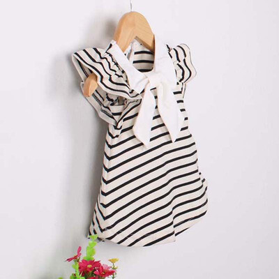 

0-18M Baby Girl Dress Girl Summer Cotton Striped Bow Dress Infant Clothing 1 Year Birthday Dress for Kids