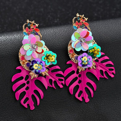 

Trendy Colorful Crystal Stud Earrings Leaves Flower Cubic Alloy Fashion Jewelry Earrings for Women